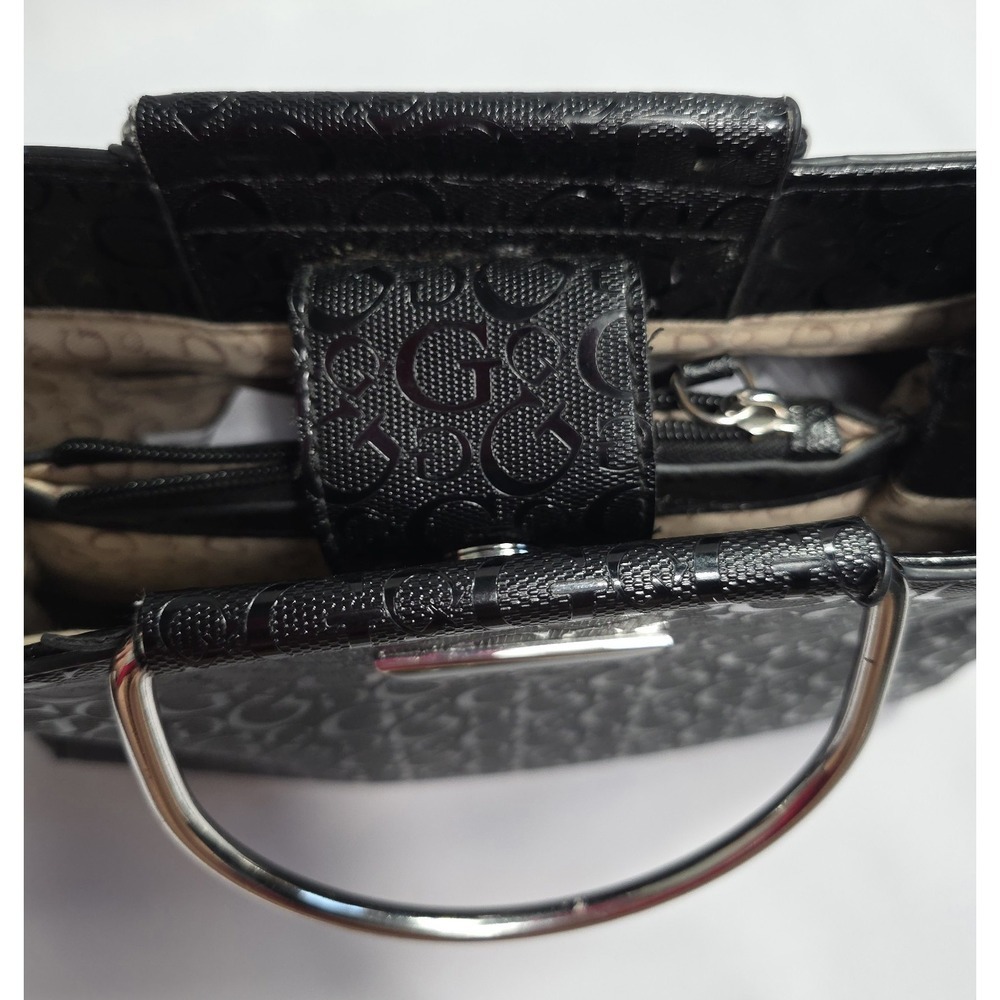 Guess Black Logo Satchel Handbag Silver Handle Crossbody Strap Spacious Bag - Picture 6 of 11